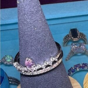 Dazzling Silver and Pink Teardrop Ring